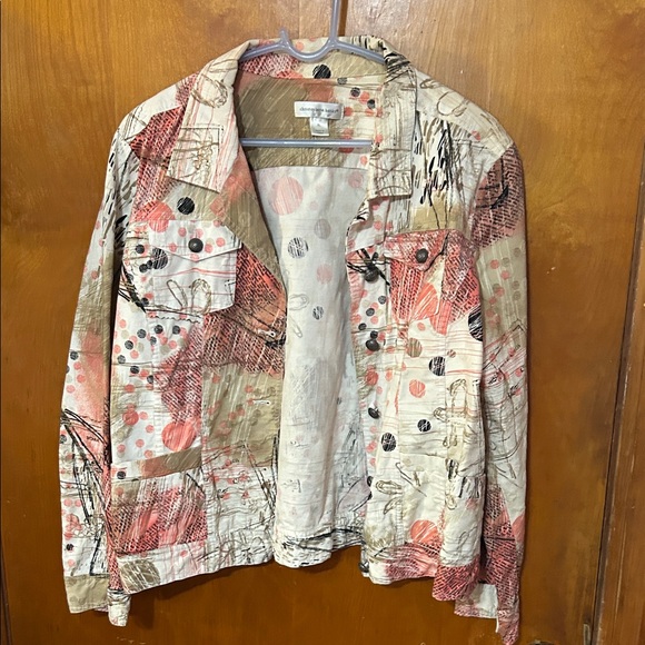 Christopher & Banks Jackets & Blazers - Christopher & Banks Artistic Jean Jacket - Cream, Red, Black